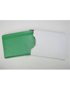 Libreta en piel natural verde, con 80 hojas cambiables y bolsillo de plástico para tarjetas, hecha a mano de  8x10,5 cm