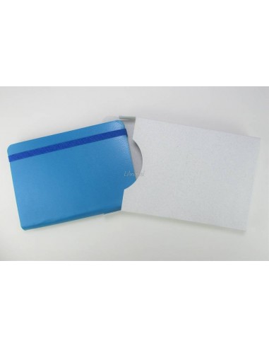 Libreta en piel natural azul, con 80 hojas cambiables y bolsillo de plástico para tarjetas, hecha a mano de  8x10,5 cm