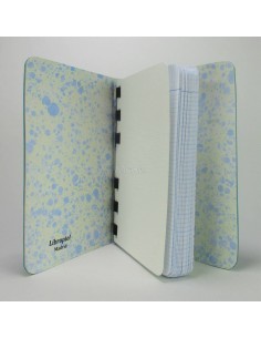 Libreta en piel natural azul, con 80 hojas cambiables y bolsillo de plástico para tarjetas, hecha a mano de  8x10,5 cm