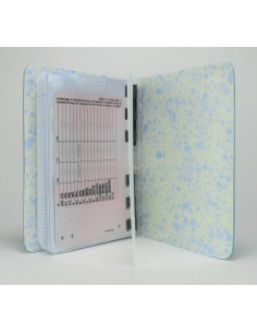 Libreta en piel natural azul, con 80 hojas cambiables y bolsillo de plástico para tarjetas, hecha a mano de  8x10,5 cm